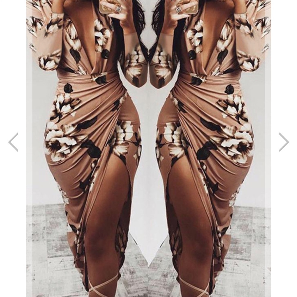 *SALE* New Print Tulip Slit Dress 